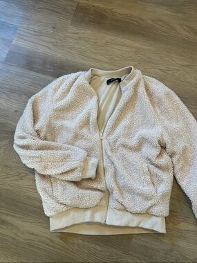 Plush Cream Teddy Bomber Jacket